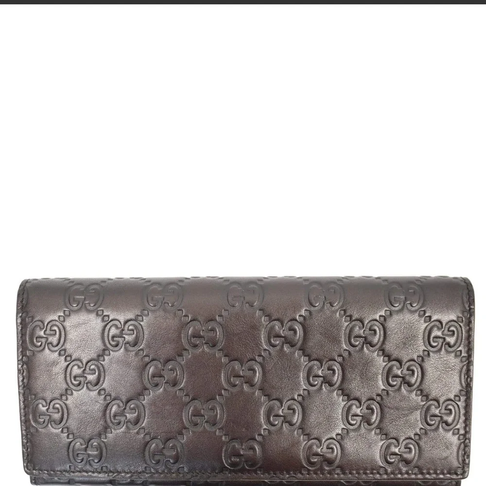 🔵 WINNER GUCCI-Guccissima GG Leather Bi-fold Long Brown Wallet date code listed